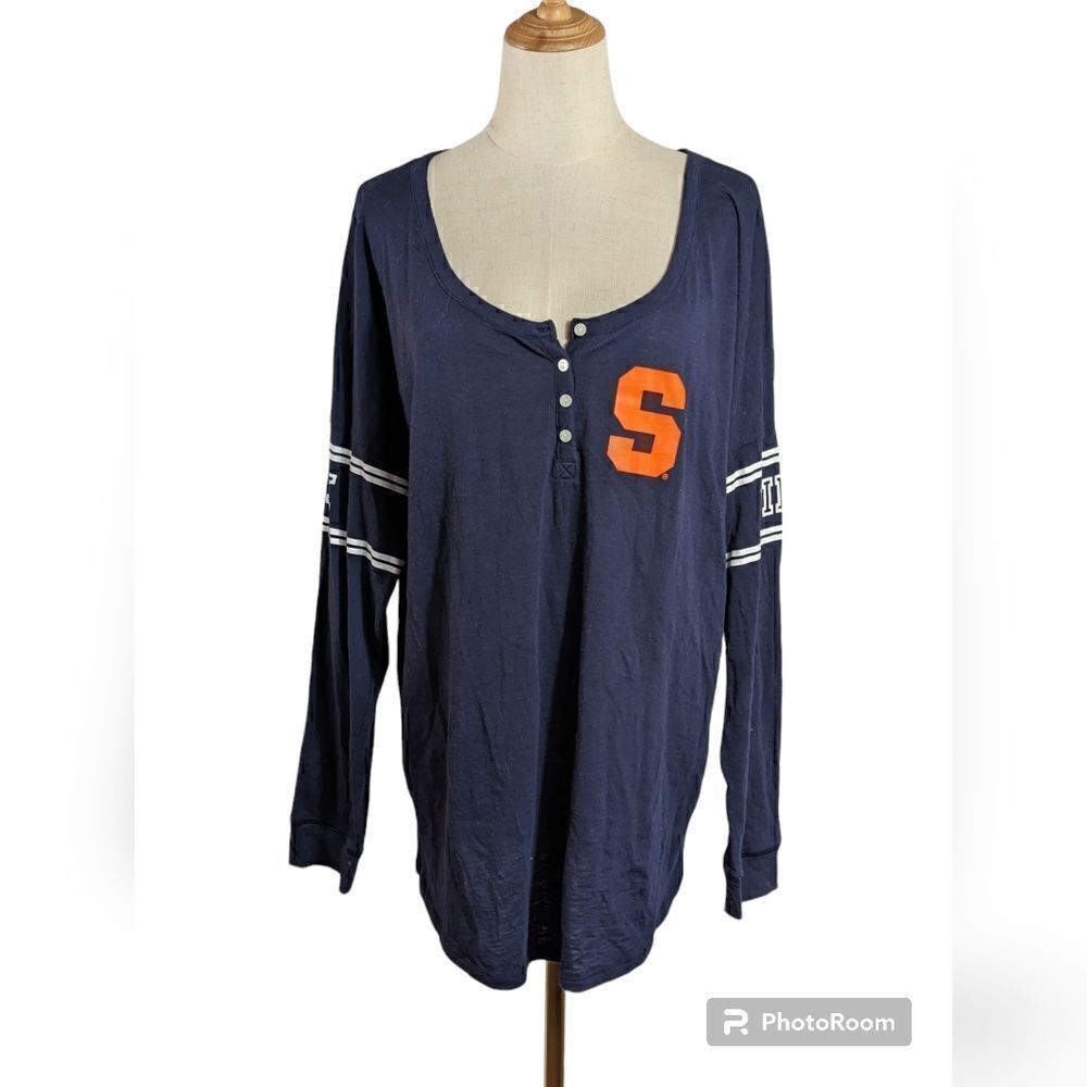 PINK 5th and Ocean Blue Long Sleeve Syracuse Henley Shirt